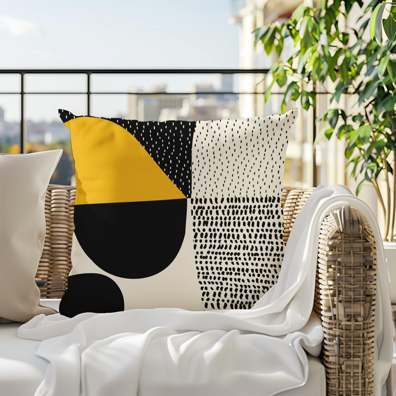 Coussin carré intérieur / extérieur pia, H 19 po x l 19 po, Jaune / noir / blanc cassé