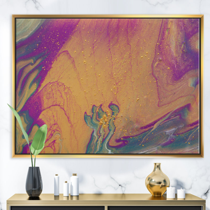 Mauve or et marbre bleu I - reproduction d'art sur toile, H 12 po x l 20 po x p 1 po, Cadre flottant noir