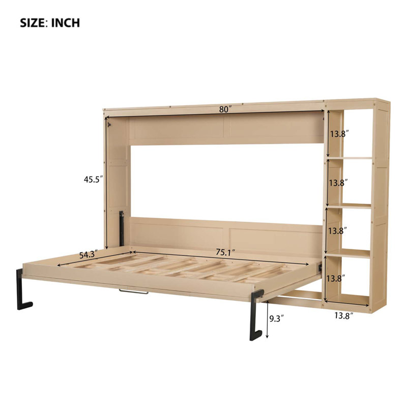 Murphy Bed with Bookshelf, Natural, Full