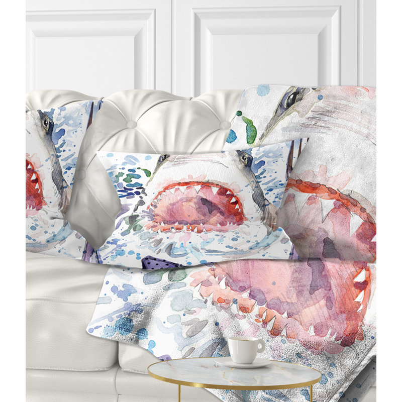 Hungry Shark - Animal Printed Throw Pillow, Rectangular, 12" x 20"
