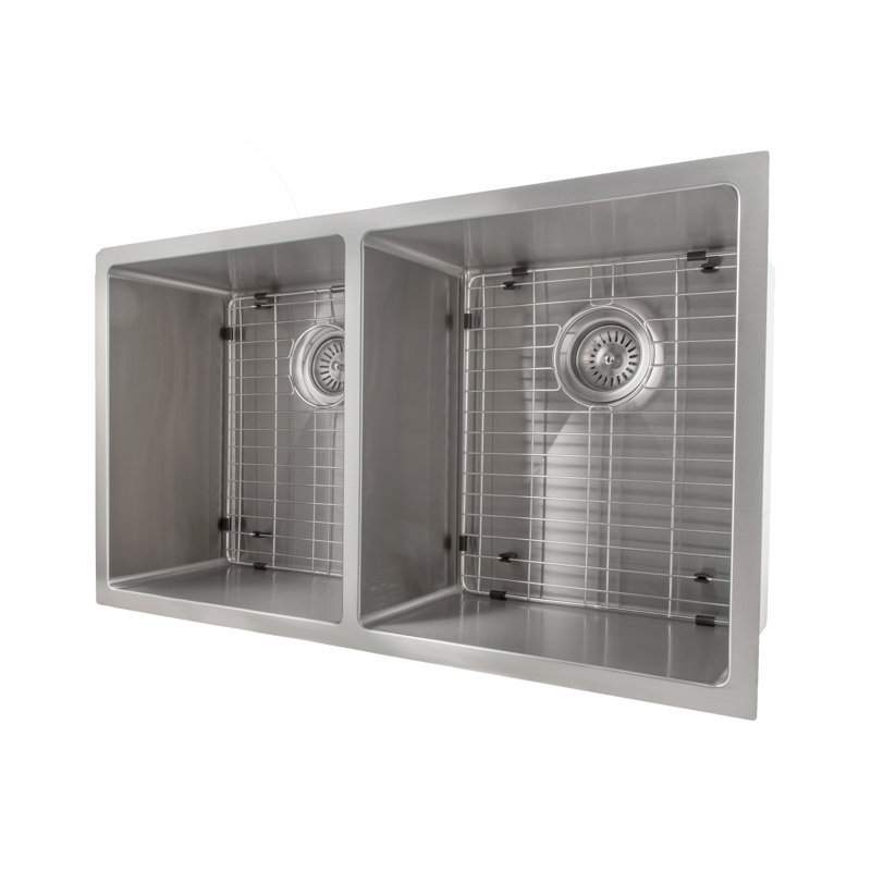 Anton Stainless Steel 33" L x 19" W Double Basin Undermount Kitchen Sink with Basket Strainer