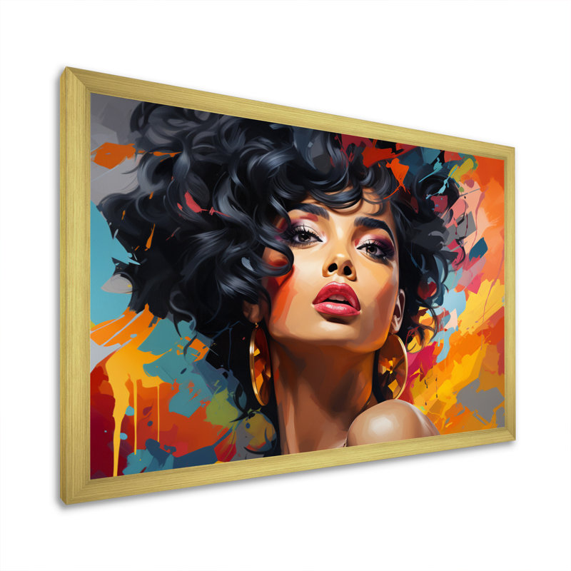 Femme afro-américaine Pop - impression, Cadre doré à une seule photo, H 34 po x l 44 po x P 1,5 po