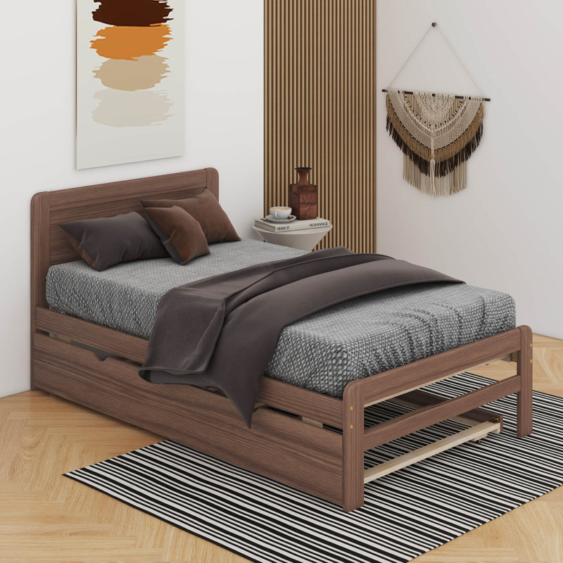 Lit plateforme simple en bois avec lit gigogne Modern Design, Noyer