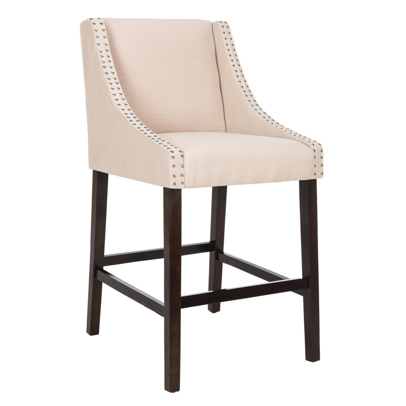 Stirling Upholstered Counter Stool with Solid Wood Frame, Bar Stool (29.5" Seat Height), Beige Linen