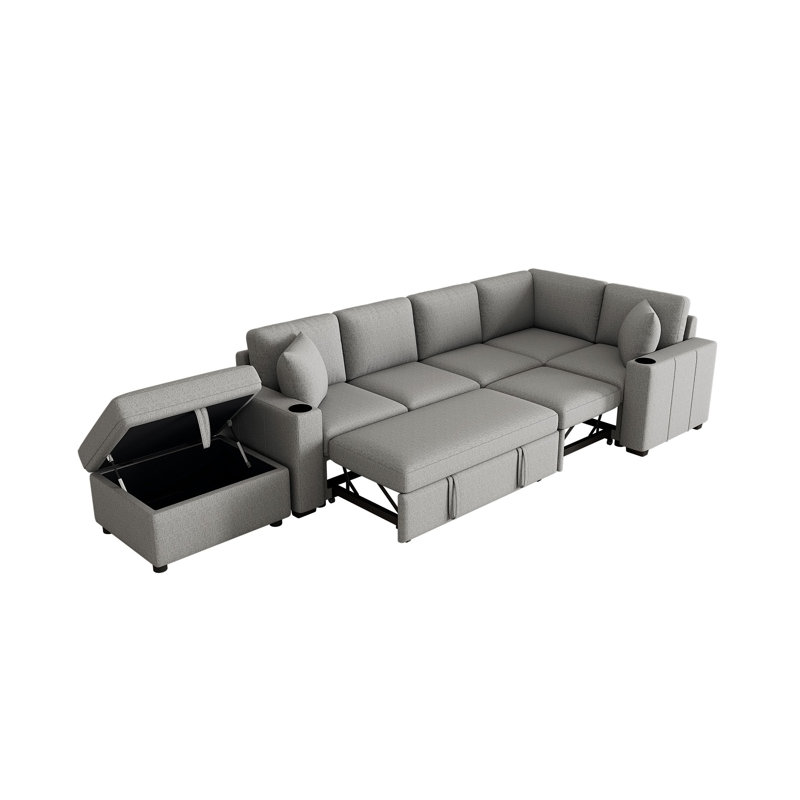 Canapé-lit modulaire convertible en L 84,7 po, Gris chenille, 35" H x 84.7" W x 84.7" D, Orienté vers la gauche