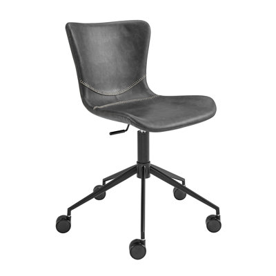 Chaise de bureau Mald en similicuir gris anthracite avec base noir mat
