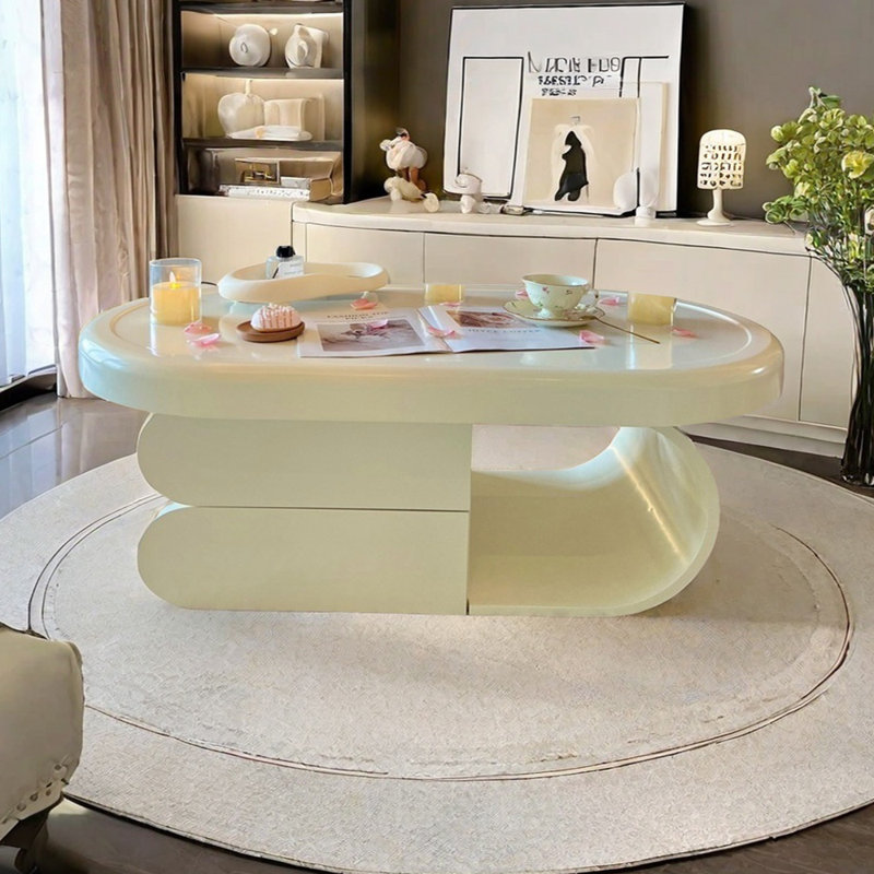 Cream Style Oval Coffee Table, 16.53" H x 51.18" L x 27.55" W