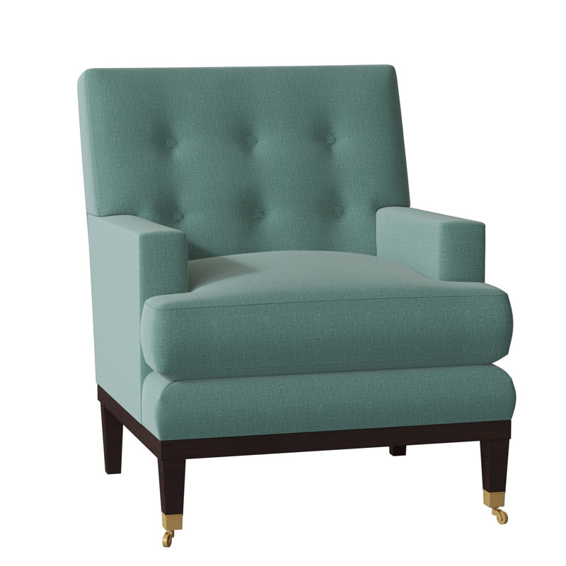 Downtown Armchair Chair with Ottoman, Elizabeth Dove, Antique Brass, Black Walnut