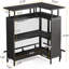 Unité de bar en forme de L 36 po x 48 po avec repose-pieds - Armoire de coin moderne avec tablettes à 2 niveaux et supports en verre, mini table de bar industrielle noire pour la maison, la cuisine ou le pub