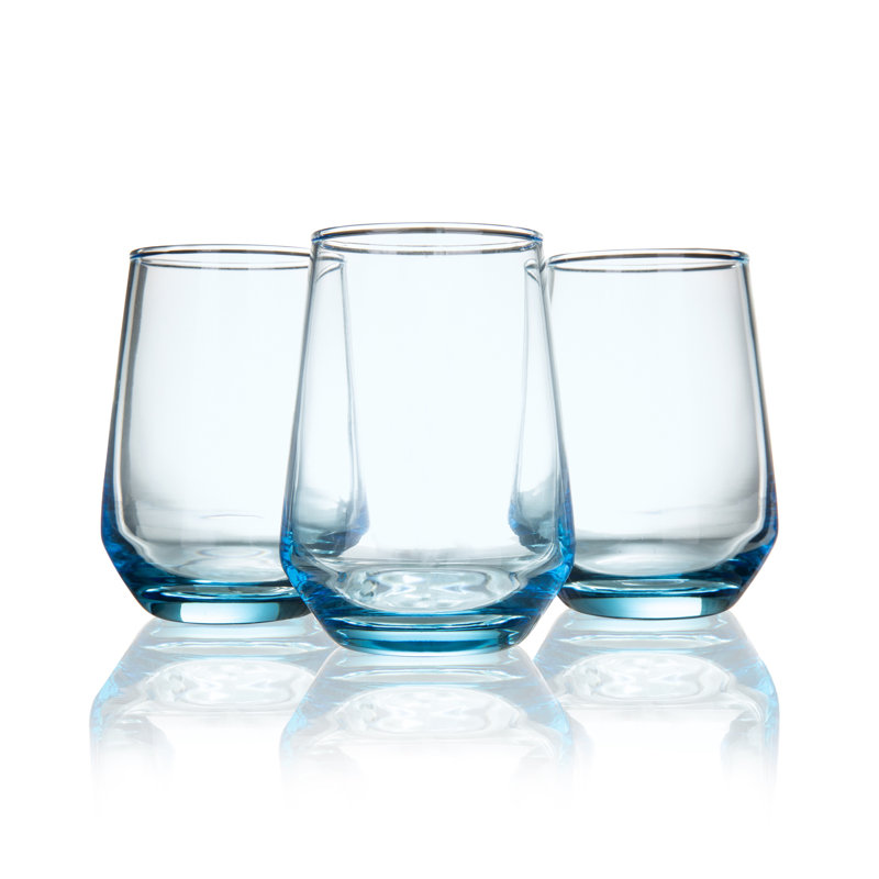 Burns Blue 13oz Stemless Wine Glass Set, Recycled Glass, Set of 6