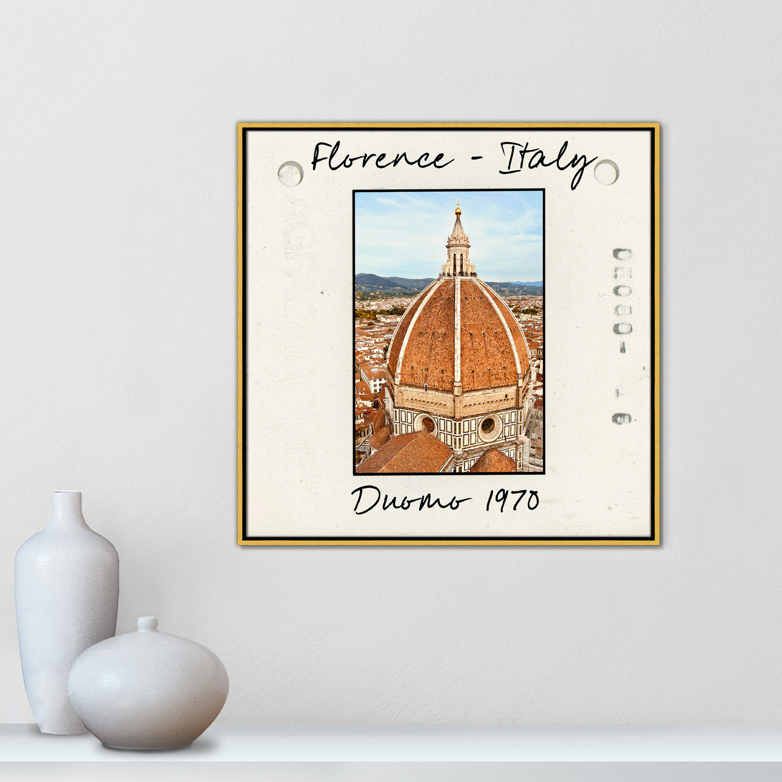 Travel Slide Collection "Florence, Italy - Duomo" Print, Gold Floater Framed Canvas, 31.5" H x 31.5" W x 2" D
