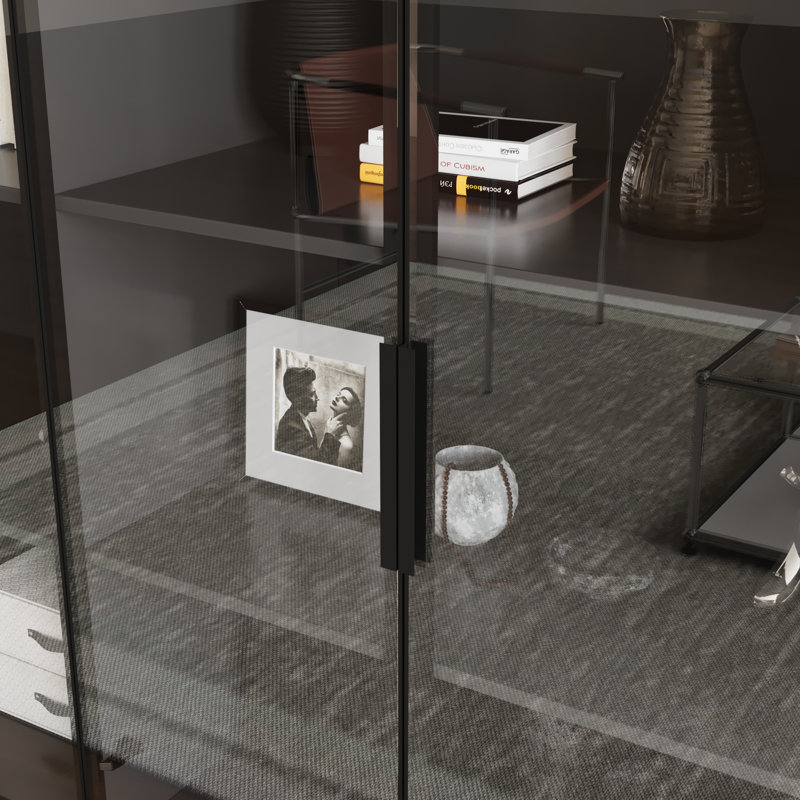 Combination Bookcase With Glass Doors And Led Lights, Display Cabin With 5-tier Shelveset, Noir, 78.7"H x 94.5"W x 16.5"D