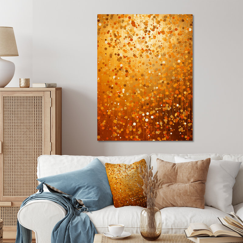 «Golden Abstract Dot Radiance II», art mural abstrait en métal, H 32 po x l 16 po x P 1 po