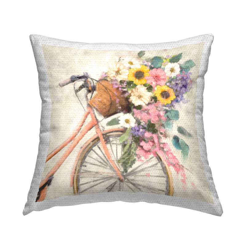 Coussin d'extérieur imprimé fleur et bicyclette par Nina Blue
