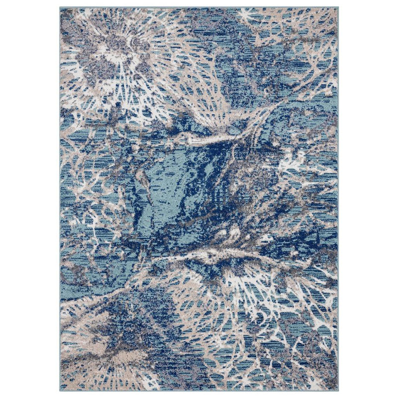 Tapis abstrait bleu / gris Elrosa, Rectangle 7 pi 5 po x 10 pi 4 po