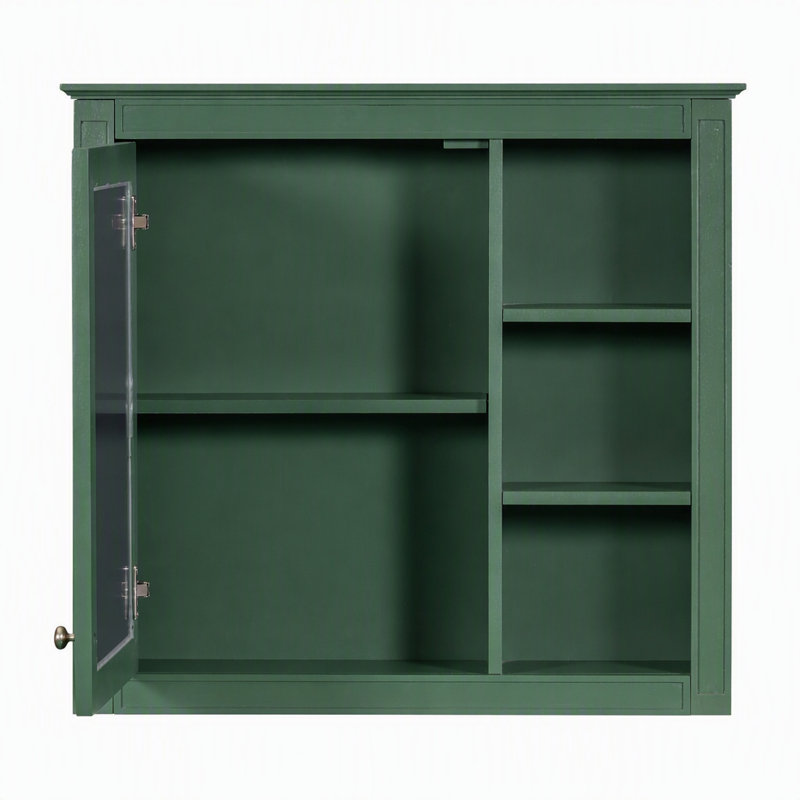Armoire à pharmacie murale moderne pour salle de bain avec miroir et 3 tablettes ouvertes (meuble-lavabo non inclus)., Vert