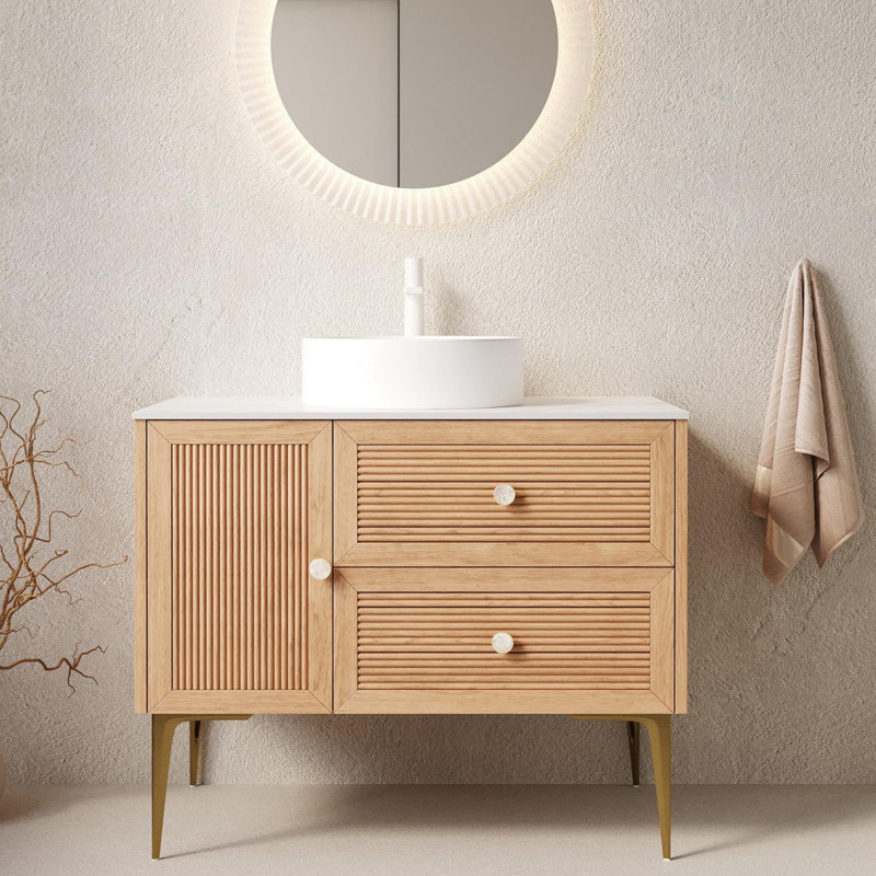 Meuble-lavabo autoportant avec porte et tiroirs, pré-assemblé, 36"