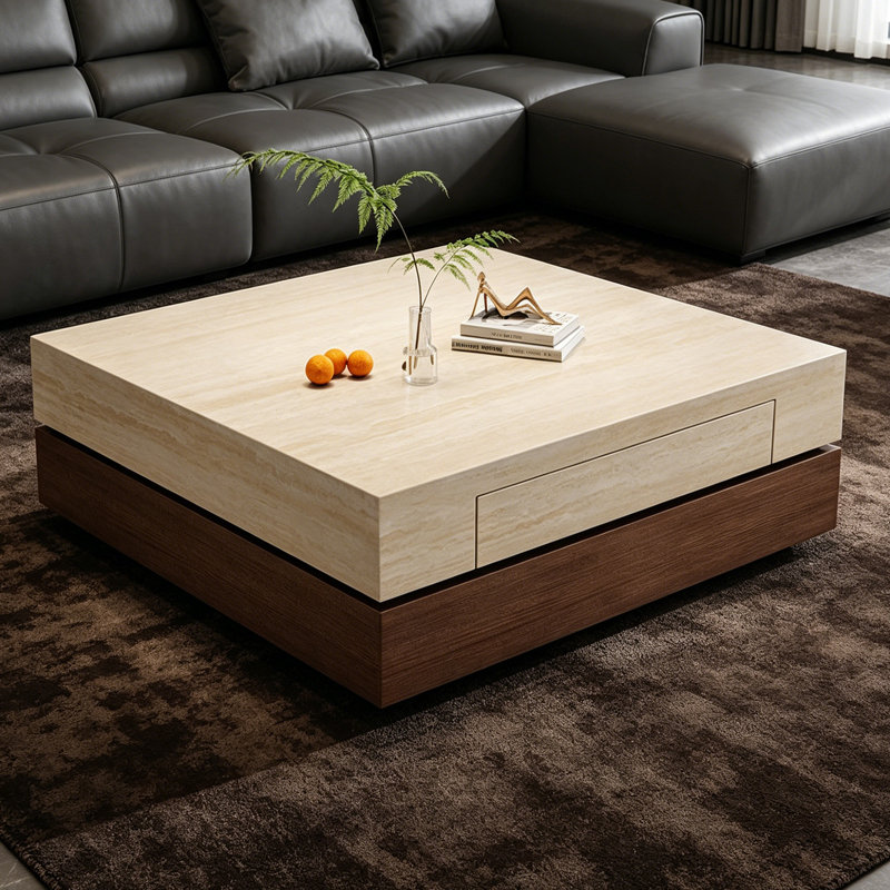 Table basse Minimalist, 15.74" H x 39.37" W x 39.37" D, Brown / Nut-brown
