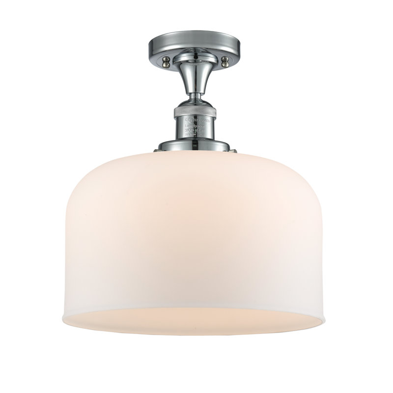 Bell - 1 Light 12" Semi-Flush Mount, 6 Watt Vintage LED Bulb, Matte White Cased, Polished Chrome