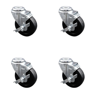 SS Soft Rubber Wheel Swivel Bolt Hole Caster Set with Brake SCC