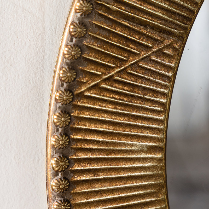 31.3 Inch Gold Textured Round Wall Mirror With Iron Frame And MDF Back, Perfect Boho Accent For Living Room Or Bedroom