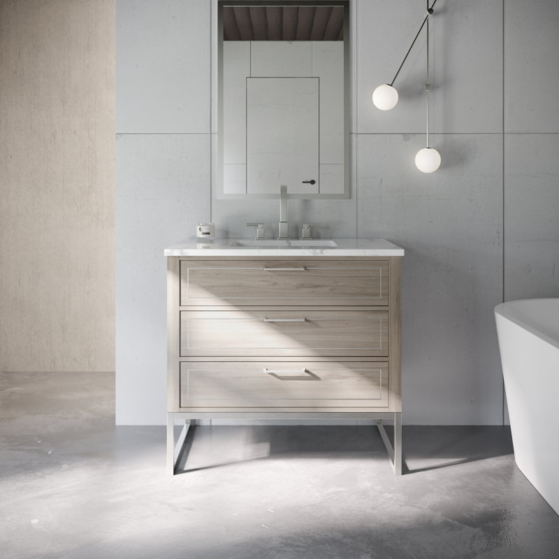Markham 36'' Single Bathroom Vanity with Top, Cashmere Gray, Carrara Marble, Brushed Nickel