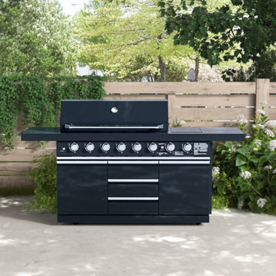 Akoah Outdoor 8-Burner 98,600 BTU Modular Gas Grill, Barbecue Island with Wheels