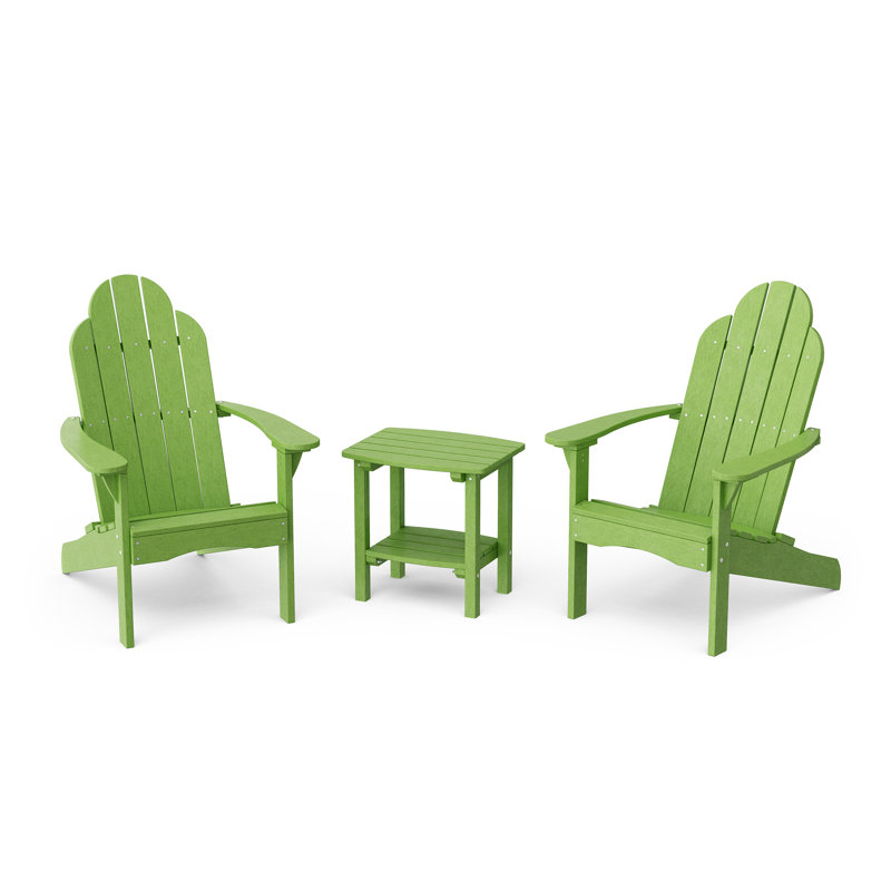 Classic 3-Piece Adirondack Set with Side Table, Lime Green