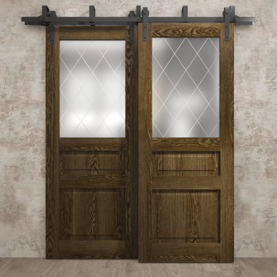Portes coulissantes de style grange pour placard, 152 x 213 cm (60 x 84 pouces), Ego 5011, chêne marbré, rails modernes de 2 m (6,6 pi), quincaillerie incluse, portes de placard en bois massif pour chambre à coucher.