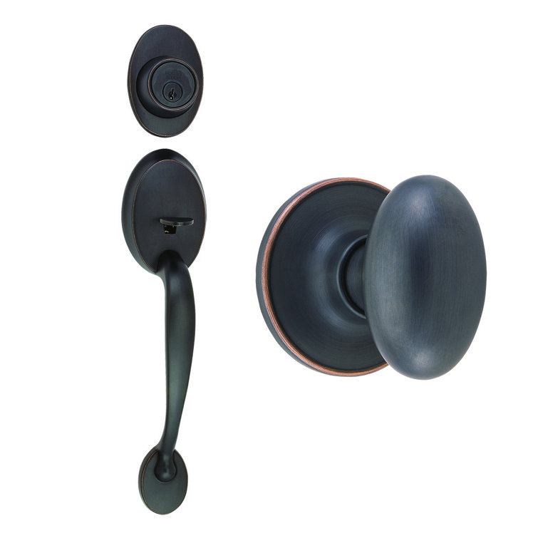 Handleset with Single Cylinder Deadbolt and Door Knob and Rosette