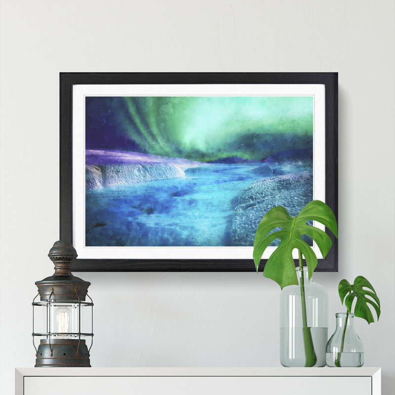 Aurora Borealis At Night - Picture Frame Painting Print, Black, 45cm H x 63cm W x 2cm D