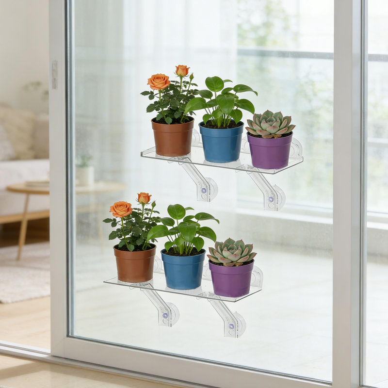 Étagère à ventouses en acrylique (paquet de 2) - Étagères flottantes pour plantes de fenêtre en acrylique