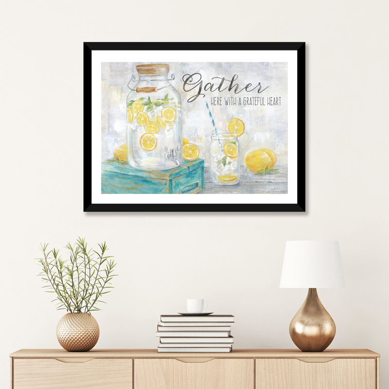«Gather Here Country Lemons Landscape» par Cynthia Coulter, impression, H 24 po x l 32 po x P 1 po, Papier encadré noir