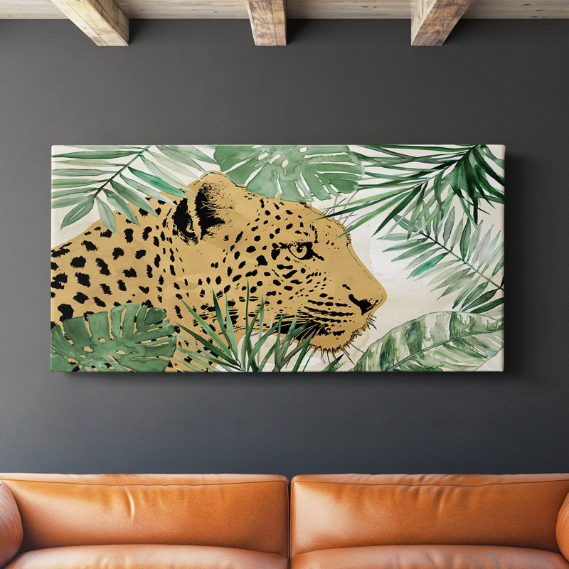 Palm Leopard I - Toile tendue avec châssis - Prêt à accrocher, H 20 po x l 40 po
