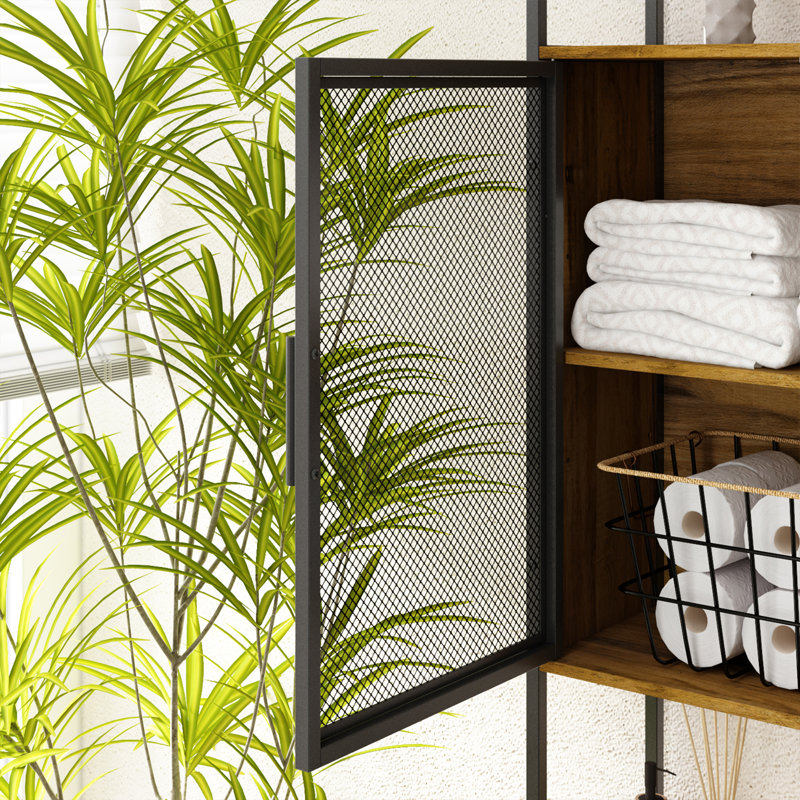Brown Freestanding Over-the-Toilet Storage Cabinet with Adjustable Shelves