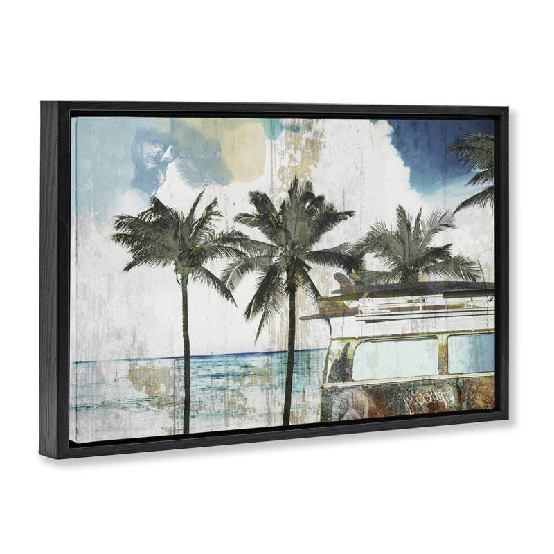 Cadre flottant rétro Beach Day, par Sasha, Cadre flottant noir de jais, H 17 po x l 25 po