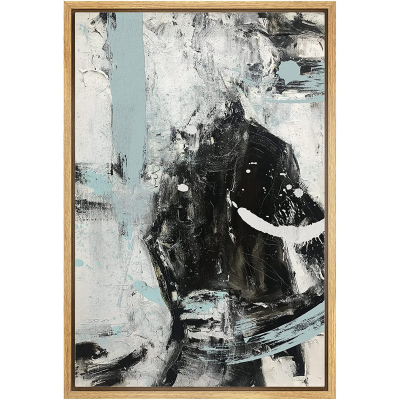 Grunge, pervenche, noir, blanc, peinture, coups, formes abstraites, illustrations - cadre flottant, impression sur toile