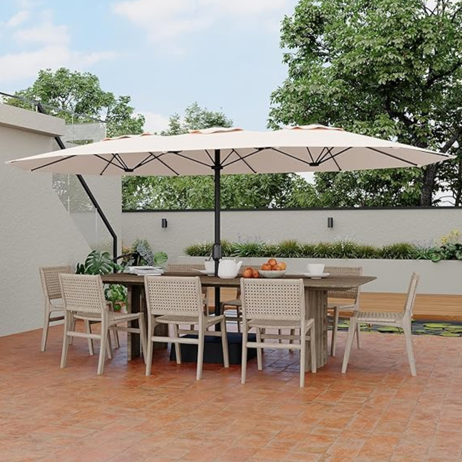 large patio umbrella with heavy base SUPERJARE 13FT Outdoor Included, Double Sided Pool Umbrellas with Fade Resistant Canopy, Table Umbrella for Deck, Market, Backyard All Products Collection Jumbo Golf Umbrella, 60 Fabric:Antique Beige Rust and Corrosion.6