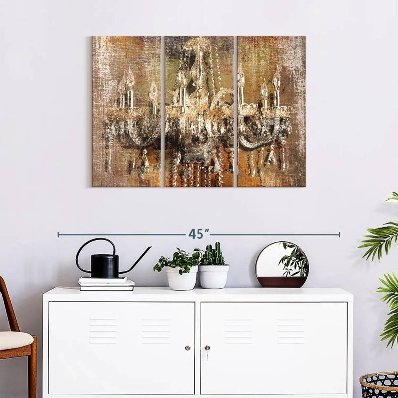 Ensemble 3 pièces de lustre en cristal sophistiqué sur toile, H 24 po x l 38 po x P 1,25 po