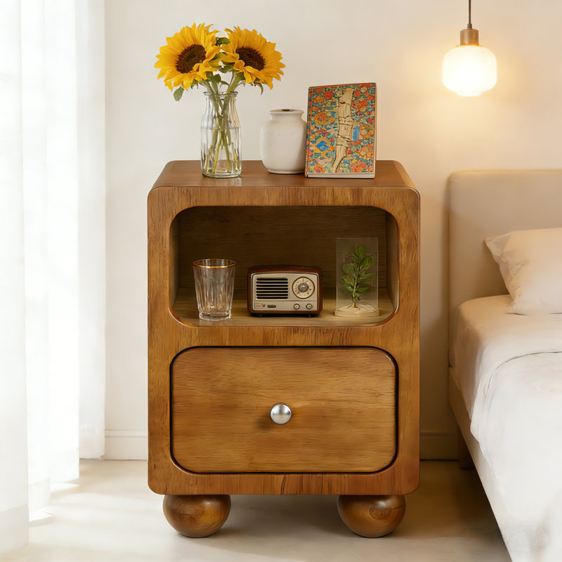 Small Narrow Nightstand With Drawers, Solid Wood Nightstand, Walnut Night Stand, Mid Century Side Table, Modern Bedside Tables For Bedroom