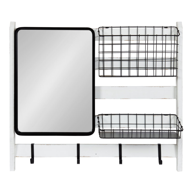 Tanner Metal Wall Organizer with Key Hooks, White