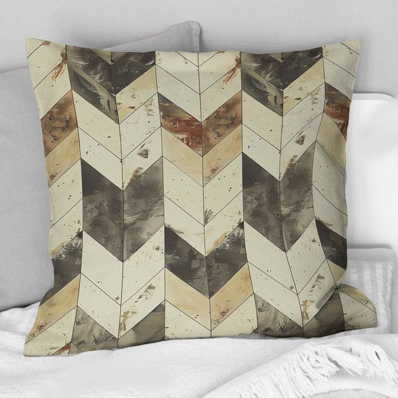 Coussin Mid-Century à chevrons noirs et beige IV, H 16 po x l 16 po