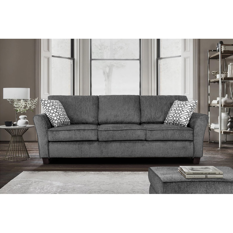 Canapé à accoudoirs arrondis en chenille 75,5 po avec coussins réversibles, Gris chenille