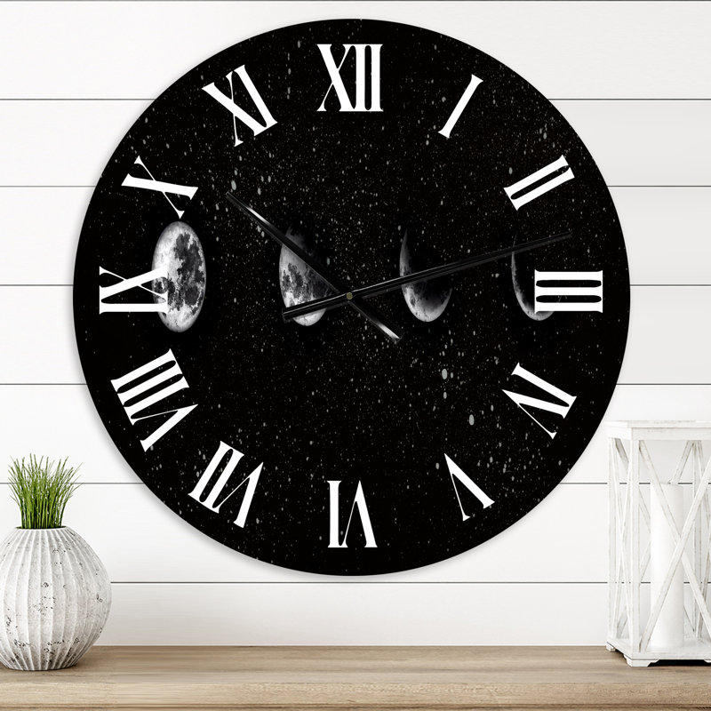 Phases de lune dans le ciel nocturne - horloge murale moderne, Très petit