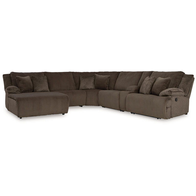 Canapé modulaire inclinable 6 pièces avec méridienne, Polyester brun, Orienté à gauche (vu de face)
