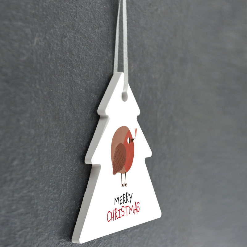 Robin Merry Christmas Tree Shaped Ceramic Ornament