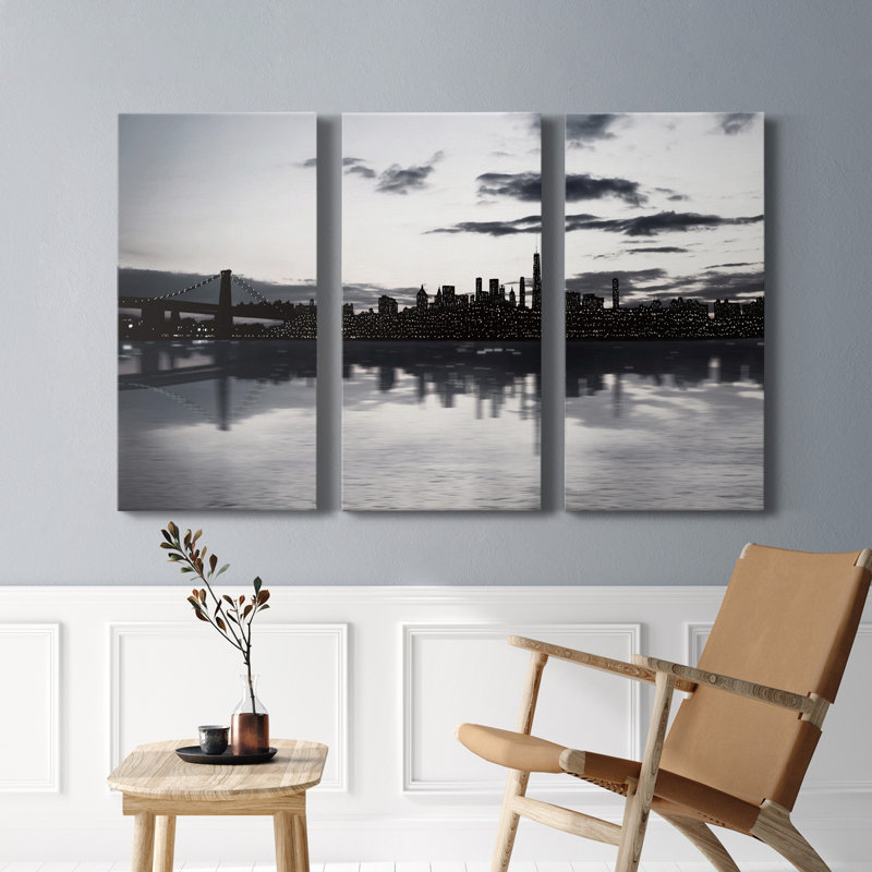 Shimmering Skyline - 3 pièces sur toile tendue, H 18 po x l 36 po x P 1 po
