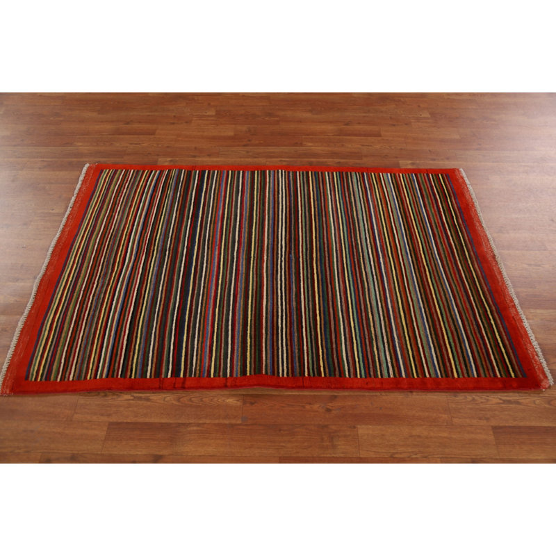 Tapis rayé Gabbeh Kashkoli fabriqué à la main 3 x 5