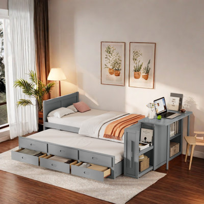 Multifunctional Daybed 3-drawer Platform Bed With Desk And Trundle, Twin Size