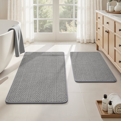  Grey Ultra Thin Non-Slip Bath Mats, 32"x20"+24"x17"